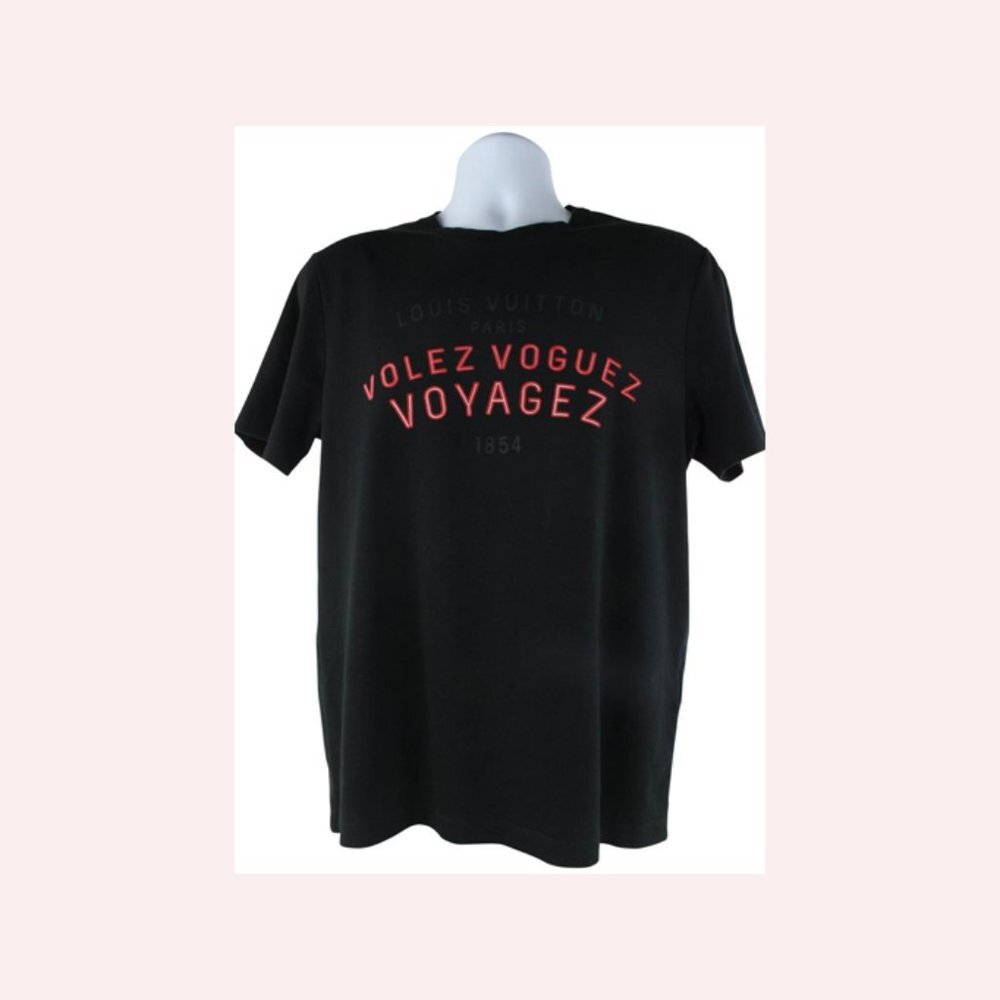 Louis Vuitton Men's Large Black x Red Volez Voguez Voyagez T-Shirt Tee 1116lv35